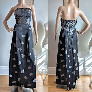 Vintage 1990s Jeffrey & Dara Prom Gown Floral Brocade Whimsygoth Formal Size 6
